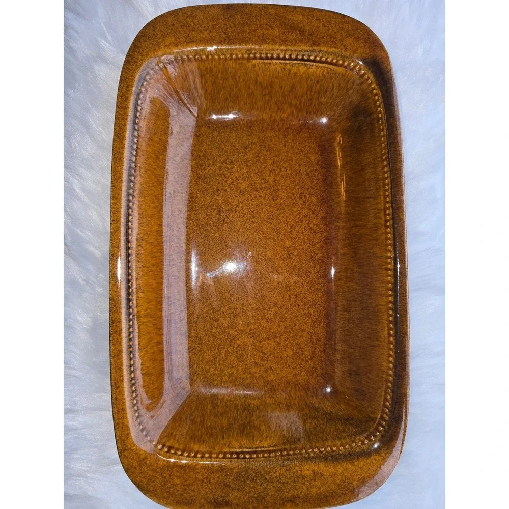 Vintage Hoganas Sweden‎ Keramik Amber Glazed Stoneware Rectangular Baker